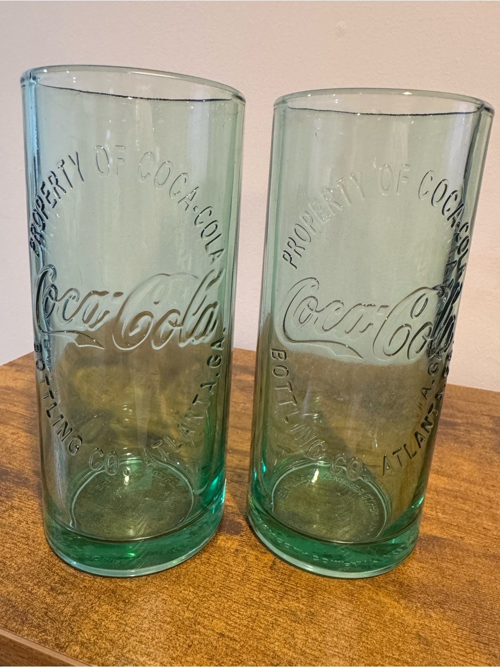 Coca Cola Light Green Embossed Glass Tumblers - Set of 2